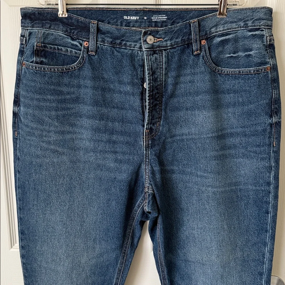 Old Navy Size 18 Women’s SKY-HI STRAIGHT Dark Blue Relaxed Jeans. - Picture 3 of 9